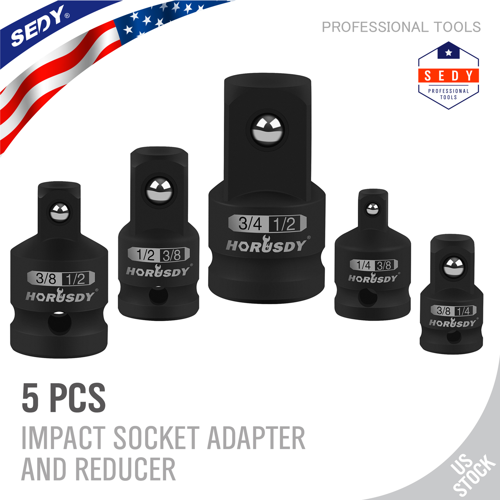 5-pack 3/8″ 1/4″ 1/2″ 3/4″ Drive Ratchet Socket Adapter Reducer Air Impact Set