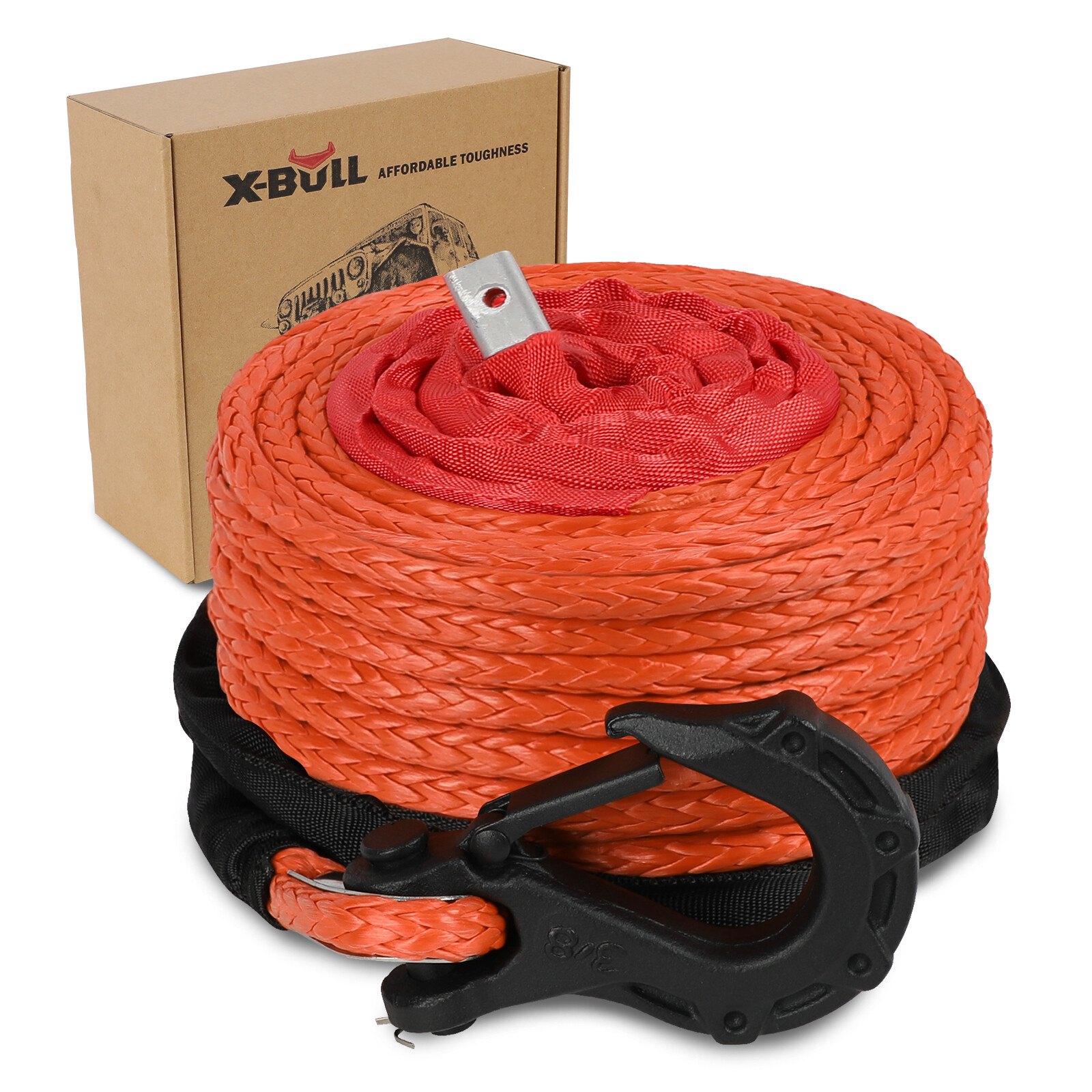 X-BULL 3/8″x100ft 23800LBS Synthetic Winch Rope Line Recovery Cable Orange