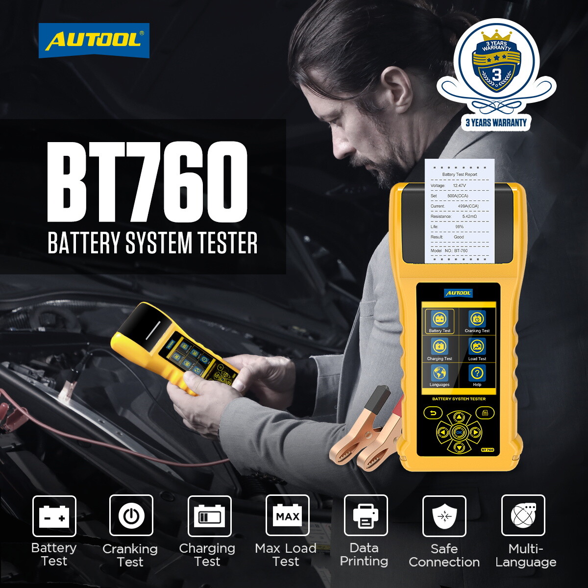 6V 12V 24V Car Battery Tester Cranking Charging Load Test Analyzer With Printer