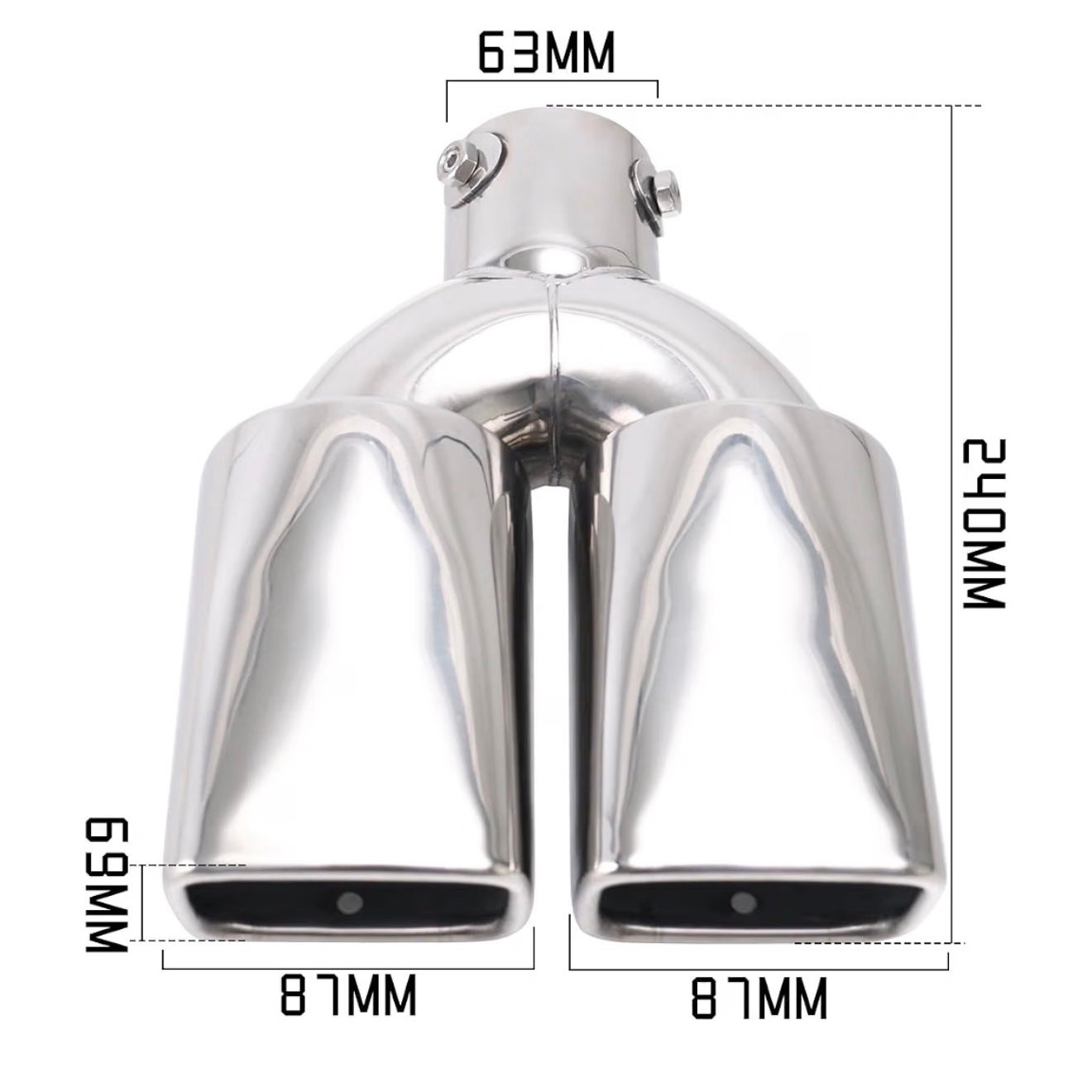Dual Square Exhaust Tips 2.5″ Inlet 3.4″ Outlet 9.5″ Length – Threaded Rolled