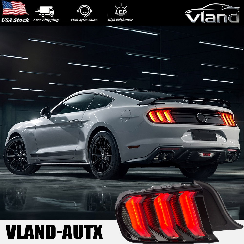 VLAND LED Smoked Tail Lights For 2015-2023 Ford Mustang W/Sequential Indicator