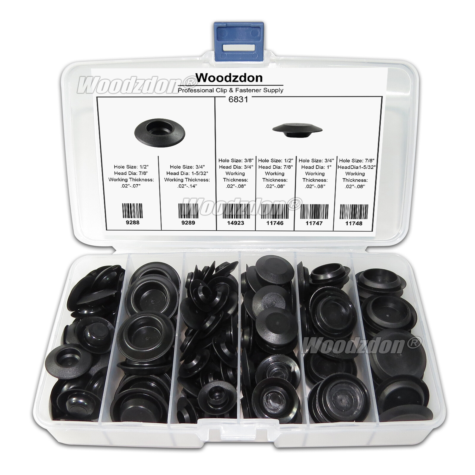 141 Auto Body Plastic Plugs Button & Flush Mount Sheet Metal Plug Assortment Kit