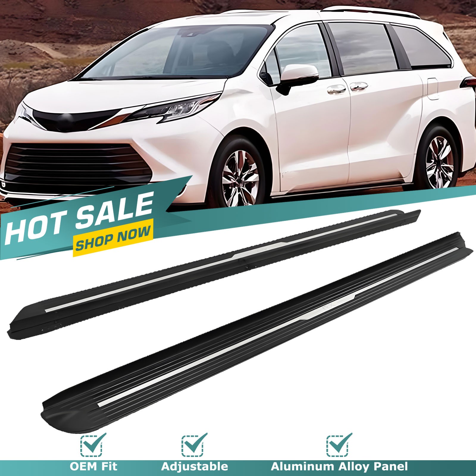 350lbs Running Boards for 2021-2026 Toyota Sienna XL40 LE XLE Limited Platinum