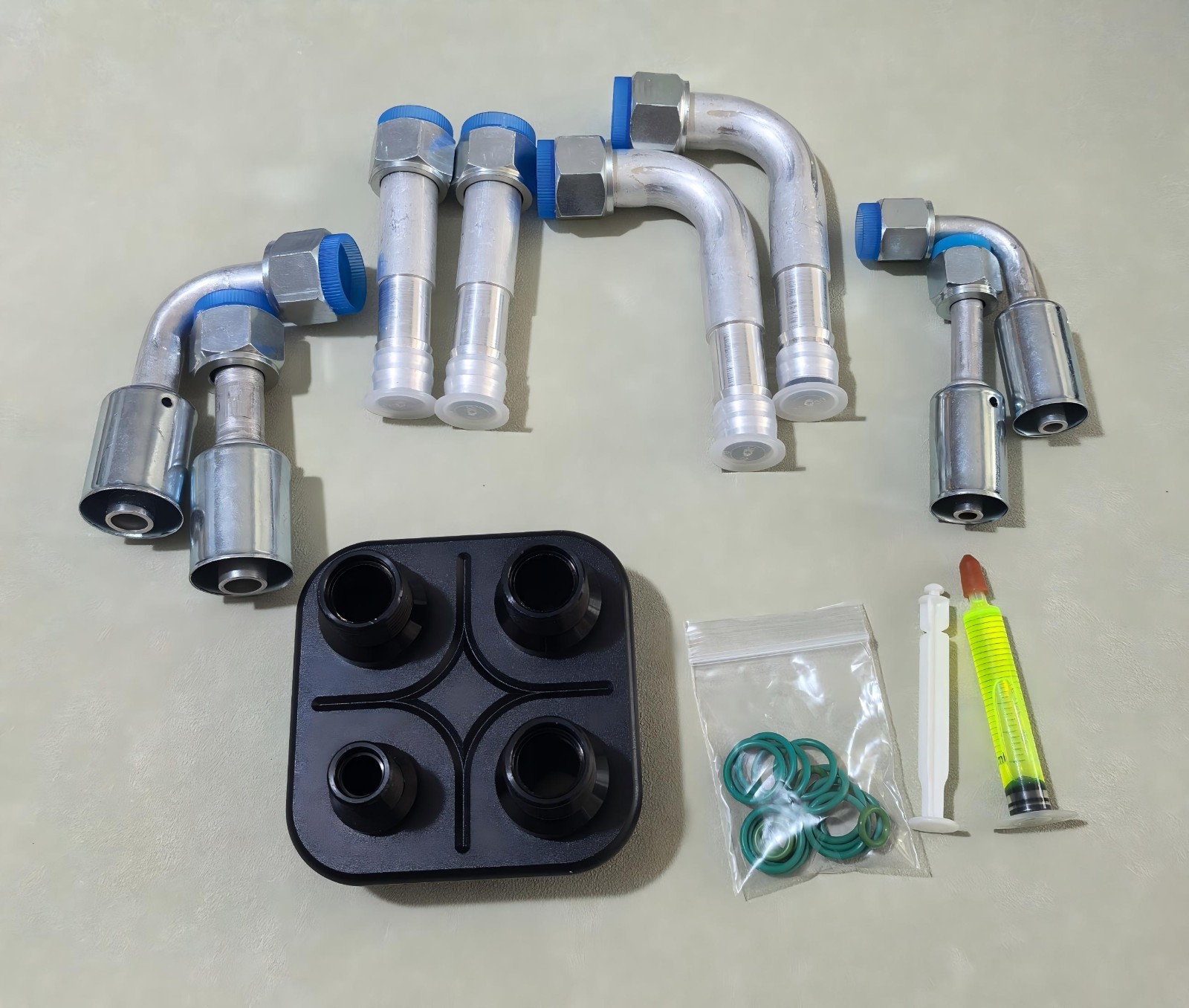 A/C & Heater Hose Firewall Bulkhead & Fitting Kit 4 Port Black for Std Hoses