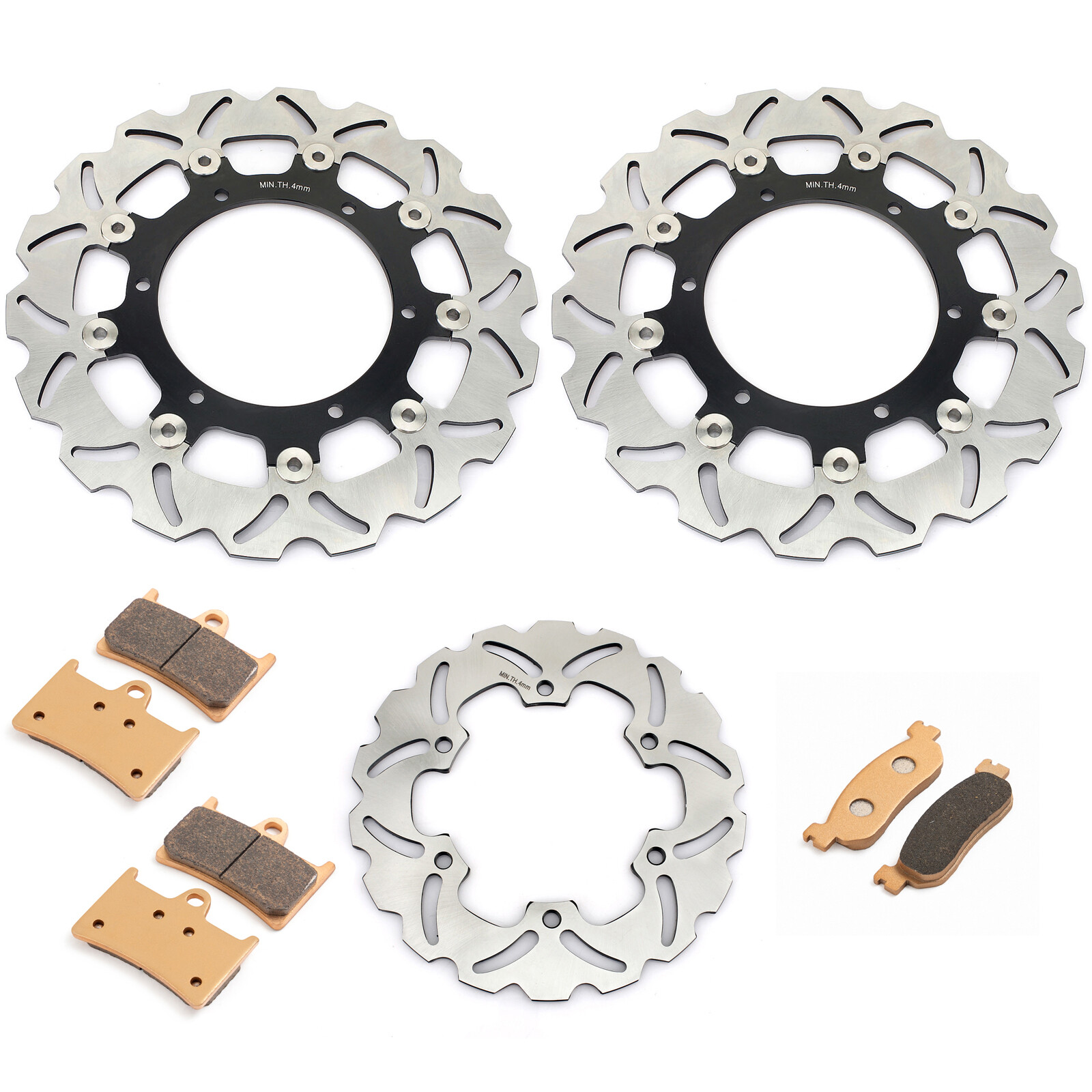 Front Rear Brake Discs Rotors Pads For Yamaha R6(1999-2002) YZF R1(2002 2003)