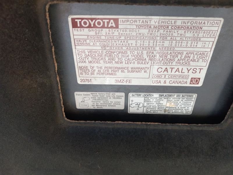 06 TOYOTA HIGHLANDR 3.3L ENGINE WIRE HARNESS AUTOMATIC TRANSMISSION 82121-48130