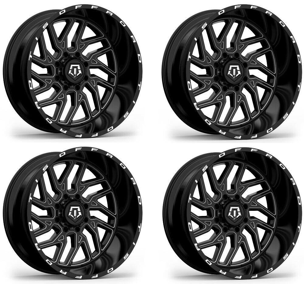 Set 4 22″ TIS 544BM Black w CNC Milled Accent 22×10 Wheels 6×135 6×5.5 -19mm Rim