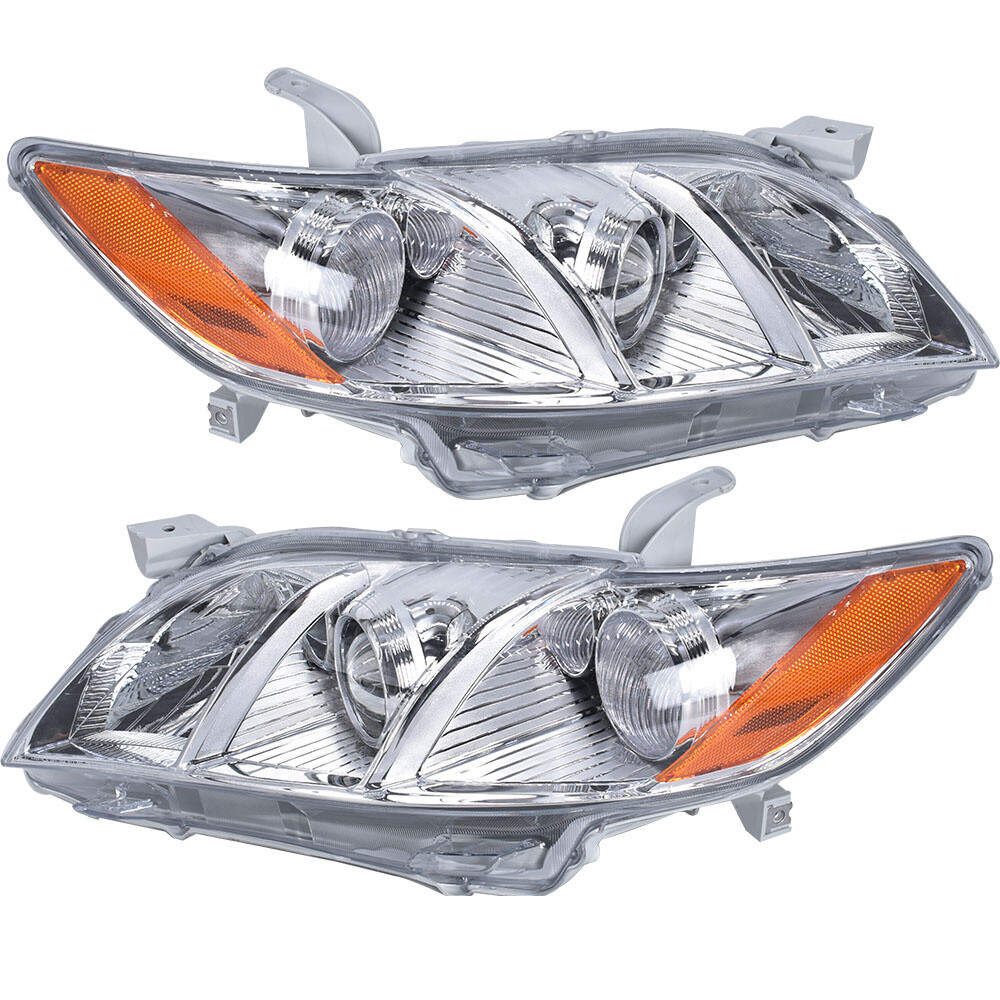 Left&Right Headlights For 2007-2009 Toyota Camry Halogen Projector Chrome Clear