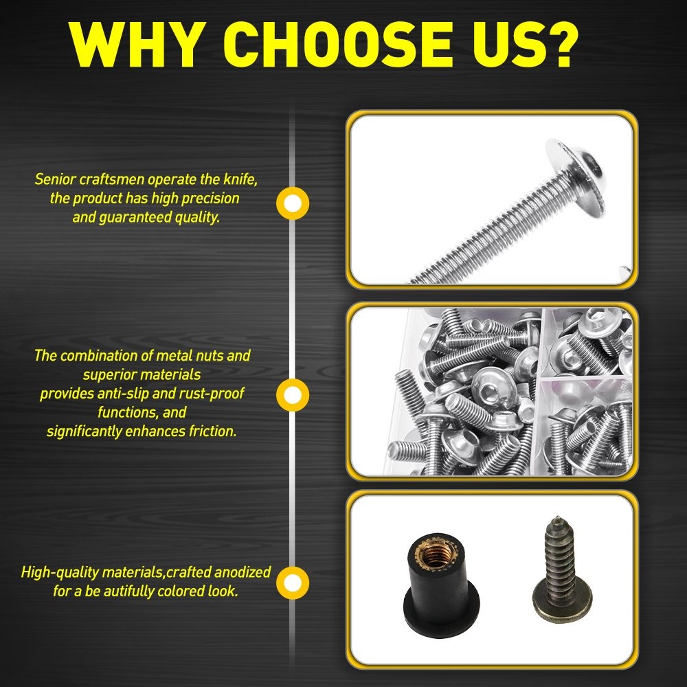 Motorcycle 190xSilver Fairing Bolts Body Work Fastener Screws Nut Clips Full Set