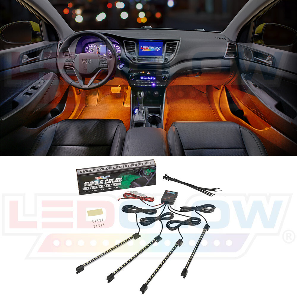 LEDGlow 4pc ORANGE LED INTERIOR LIGHT KIT UNIVERSAL CARS ACCENT NEONS w 72 LEDs