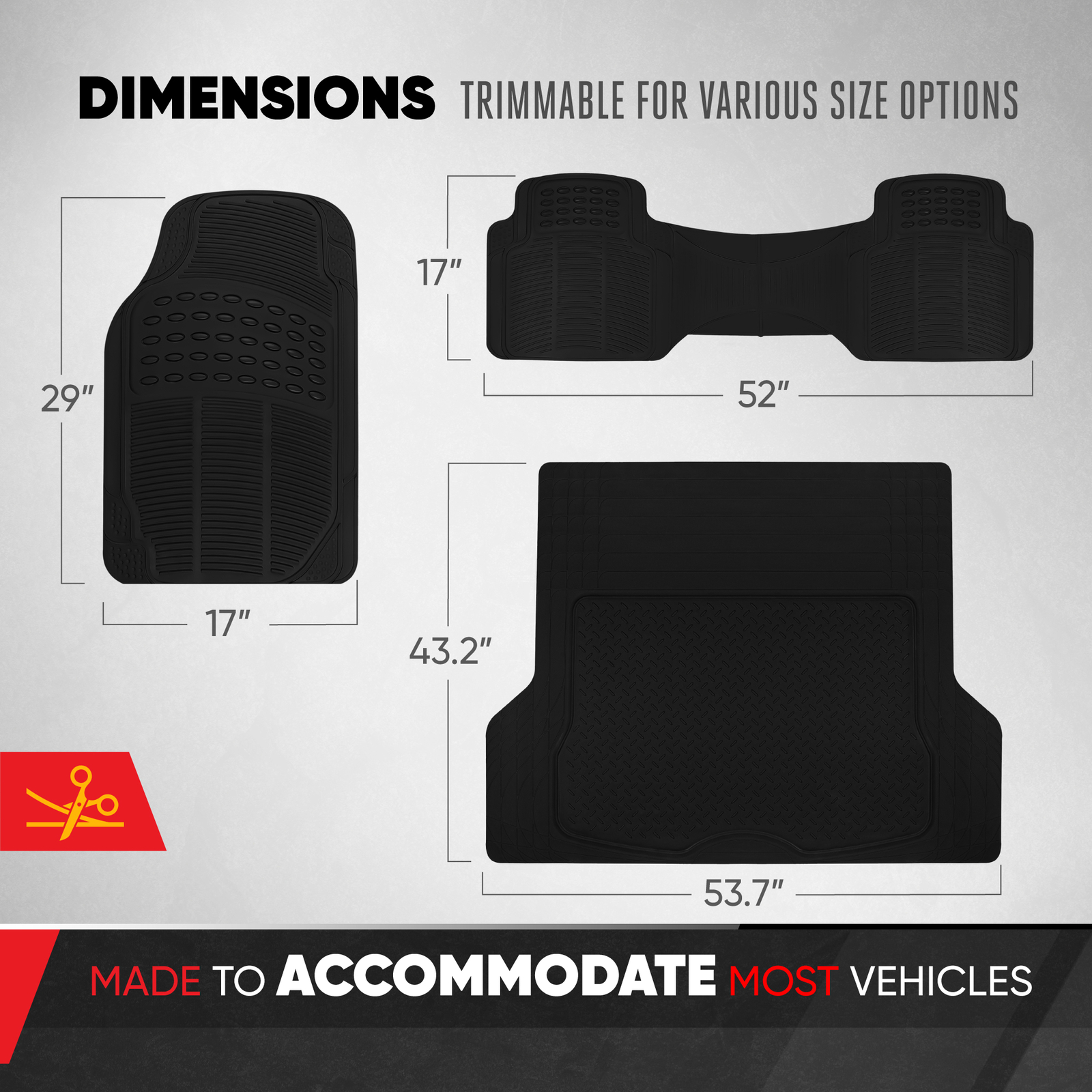 BDK Heavy Duty Liners – All Weather Rubber Car Floor Mats & Cargo Liner – Black