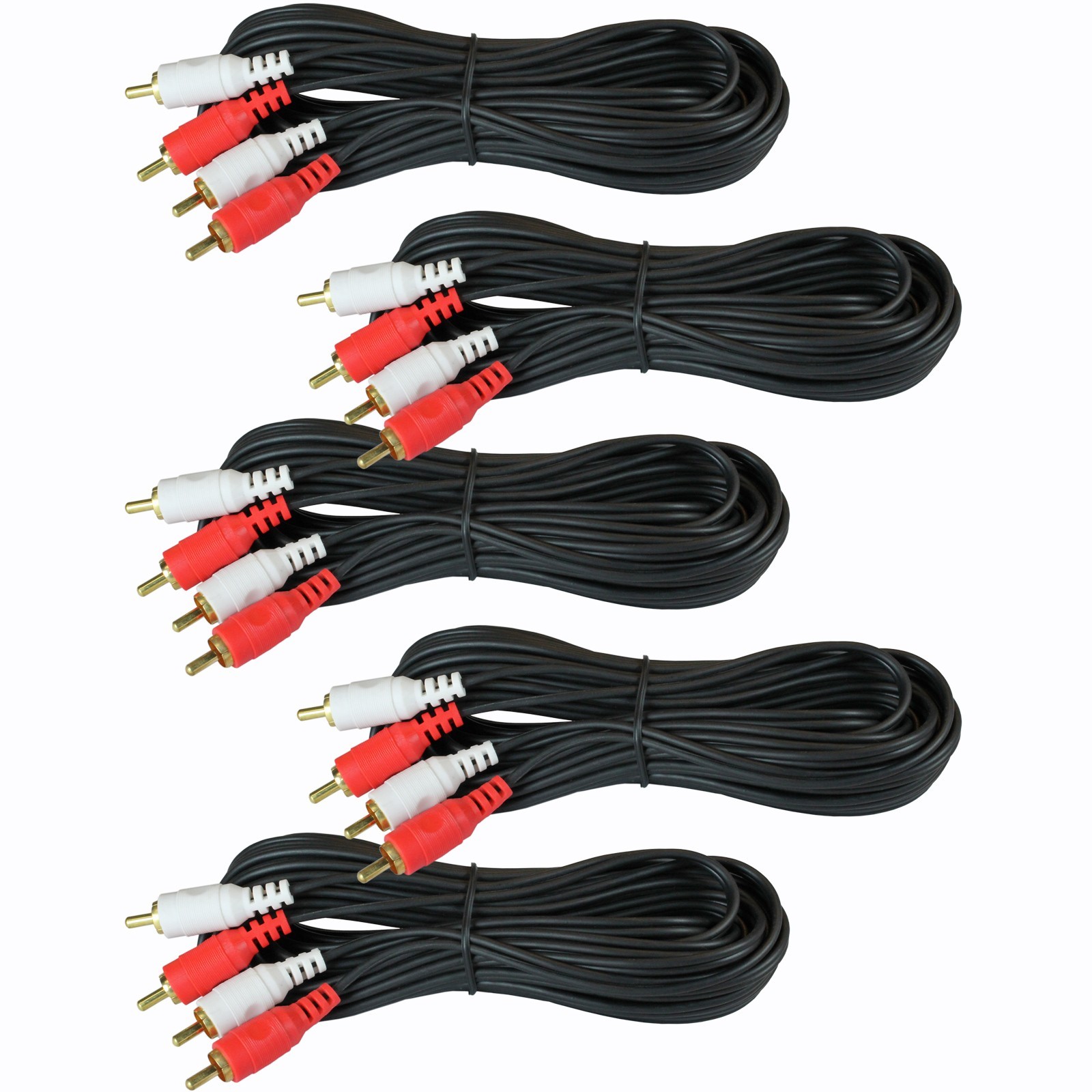 5 LOT PACK Dual 2 RCA male plug stereo to amp audio jack cable 20 ft foot feet