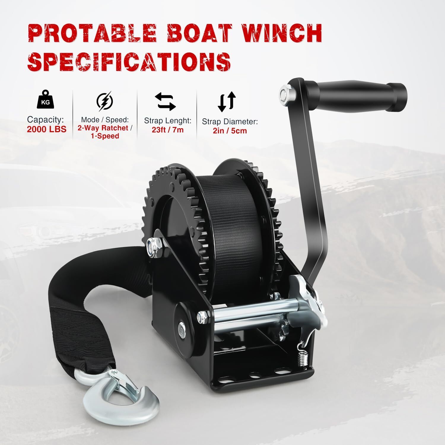 Nilight Boat Trailer Winch 3500 LBS Hand Crank Winch Heavy Duty Boat Winches