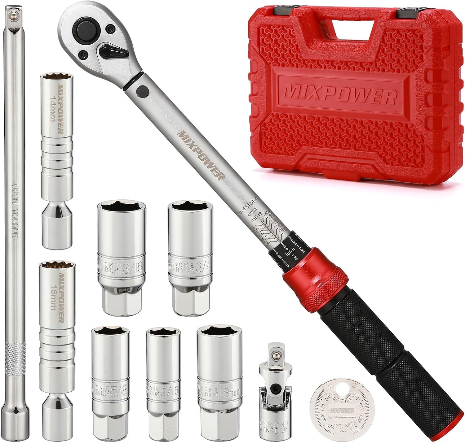 11PCS 3/8″ Drive Magnetic Spark Plug Socket Set with Torque Wrench 6 & 12 Point