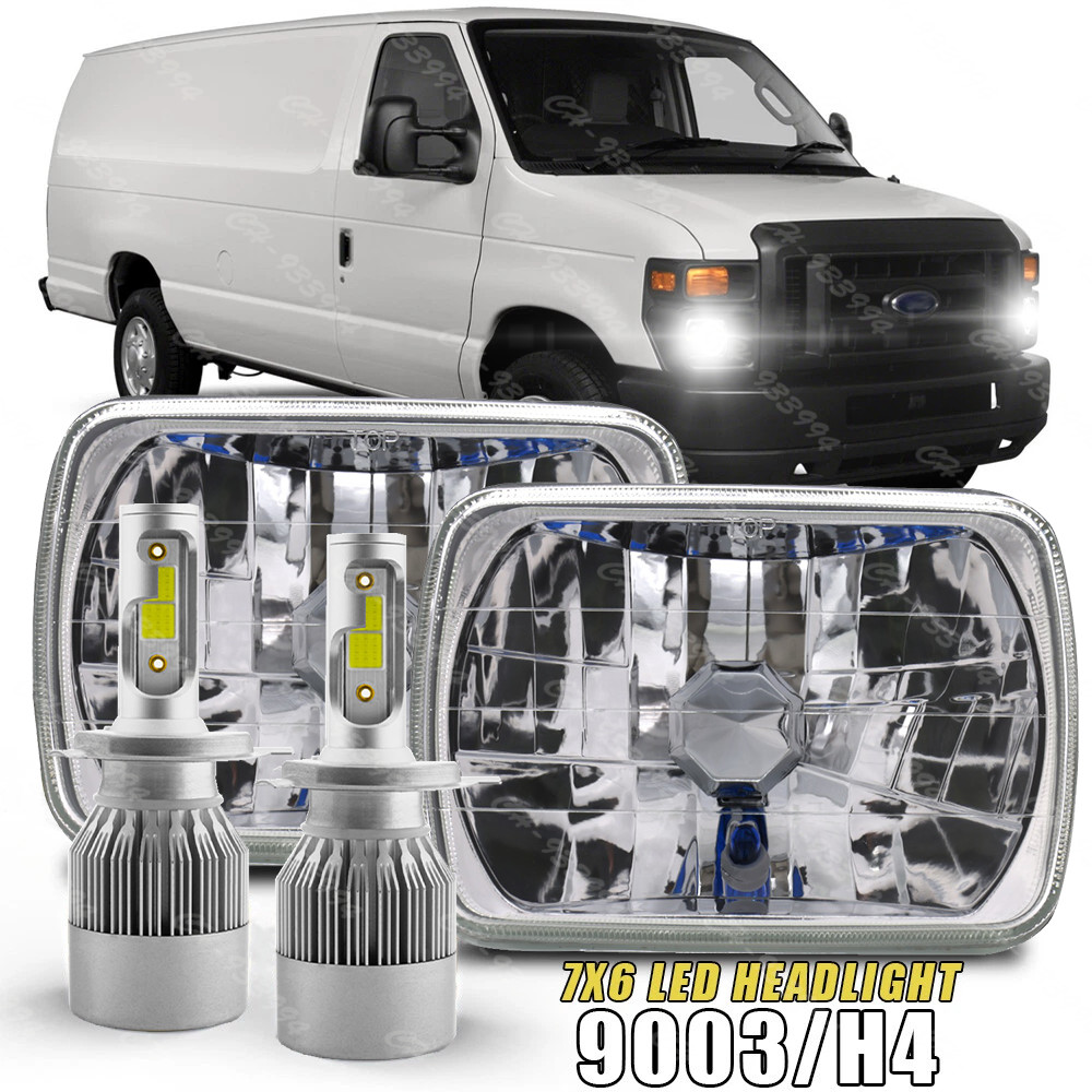 Pair 5×7 7×6″ LED Headlights Hi-Lo Beam For 1982-2012 Ford E-150 E-250 E 350 Van