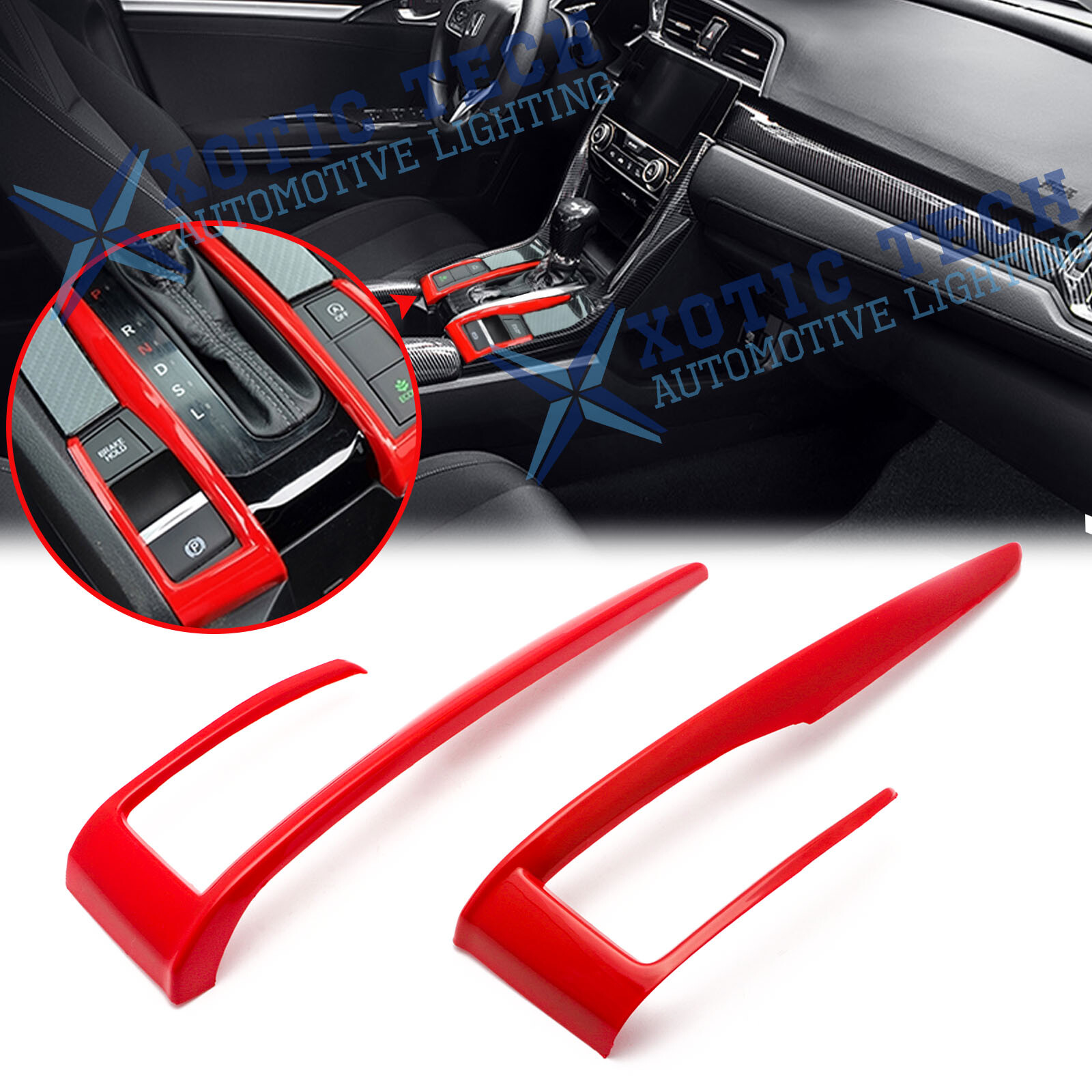 2x Gear Shift Button Panel Cover Trim Sporty Red ABS For Honda Civic 10th Gen