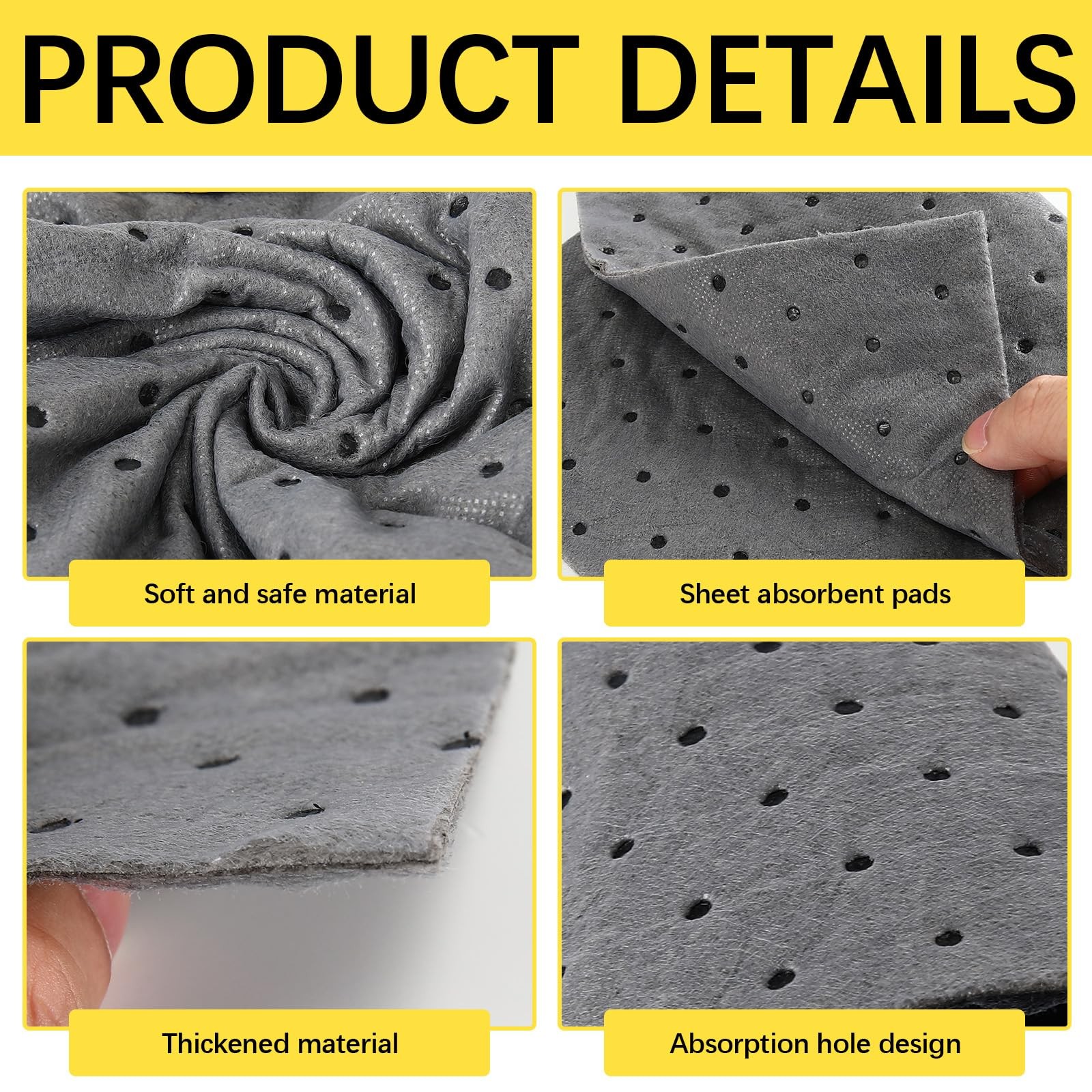 150 Pack Oil Absorbent Pads, Polypropylene oil 9.8” x 13”, Gray, 150 Pcs
