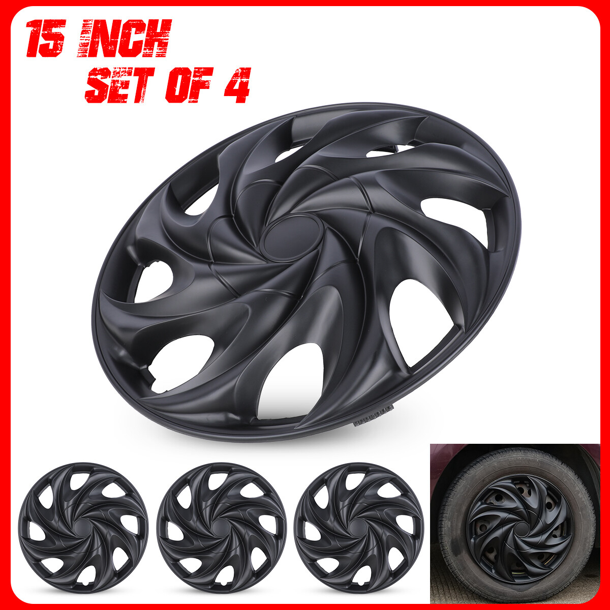 15″ Set of 4 Chrome Wheel Covers Snap On Full Hub Caps fit R15 Tire & Steel Rim