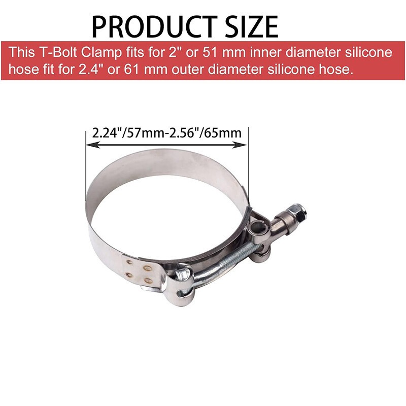 2/2.5/3/3.5/4″ 304 Stainless Heavy Duty T-Bolt Turbo Intake Silicone Hose Clamps