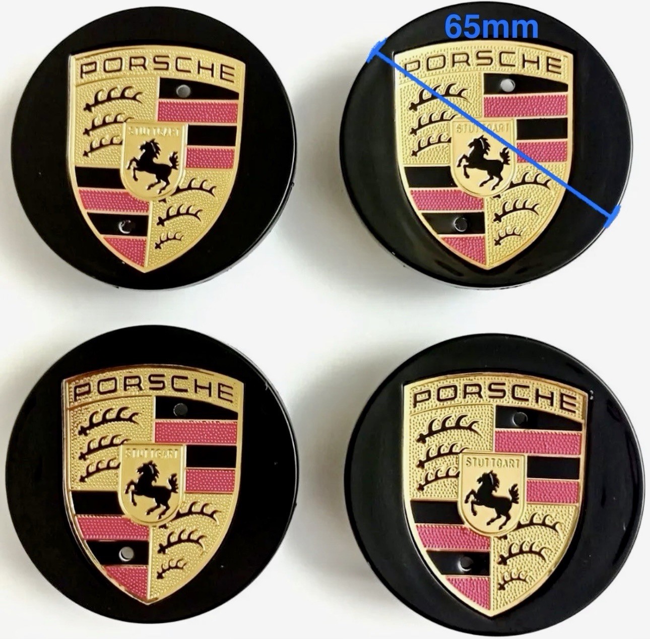 65mm Macan Center Caps Concave Gloss Black Color Crest (Set Of 4)