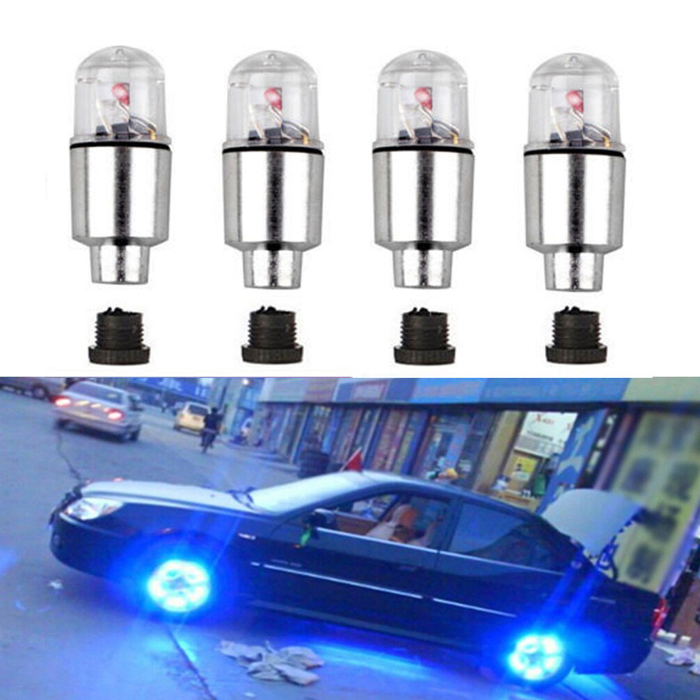 4x Car Tire Air Valve Stem Blue LED Light Caps Cover Auto Exterior Accessories