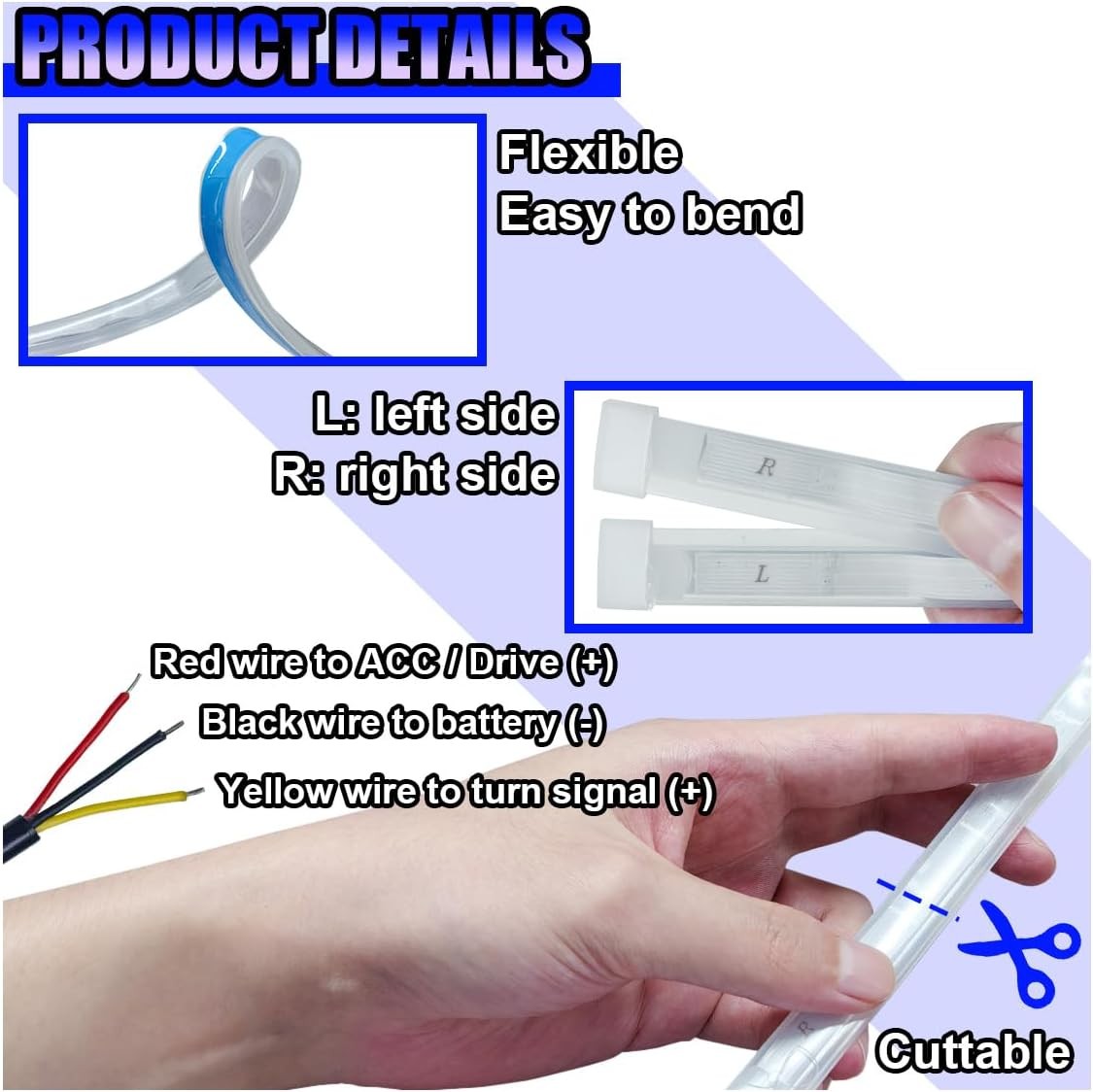 2PCS 24 Inch Flexible Waterproof LED Strip Lights
