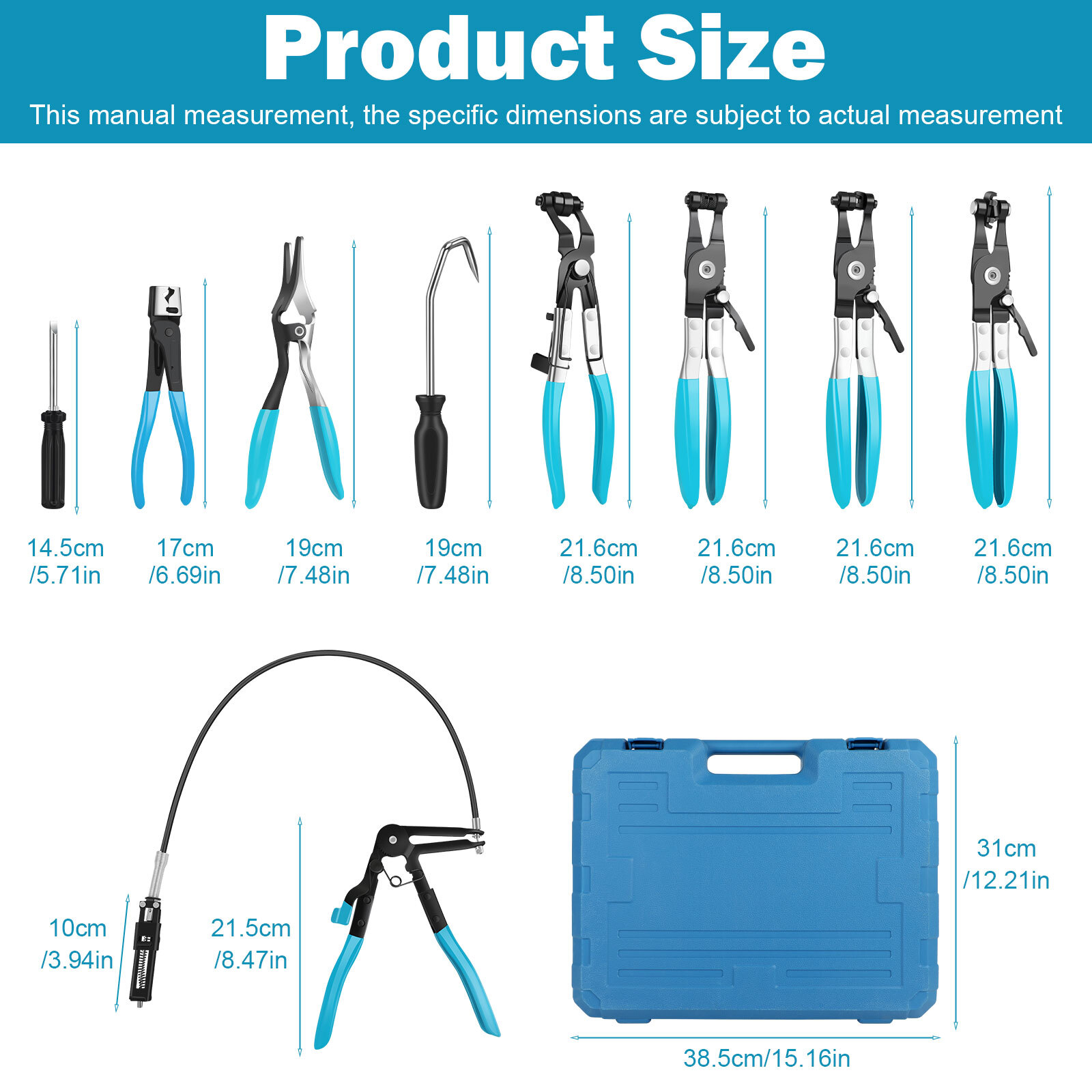 Flexible Automotive Hose Clamp Clip Plier Tool Set Swivel Jaw Flat Angled Band