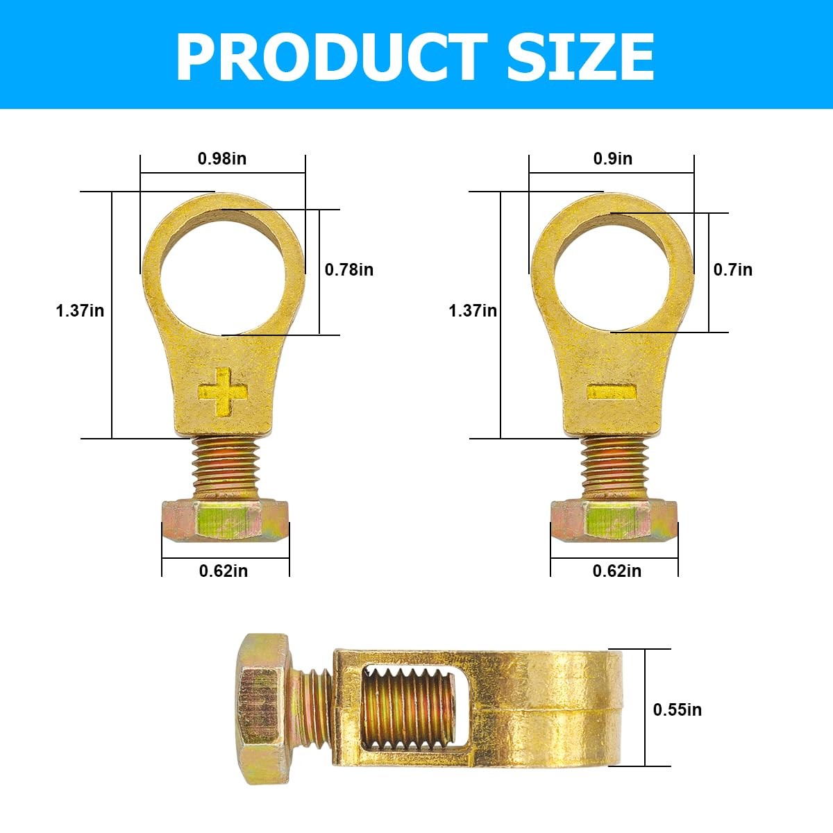 AUCELI Car Battery Terminal Connectors, Pure Copper 0.6*0.3*0.2in