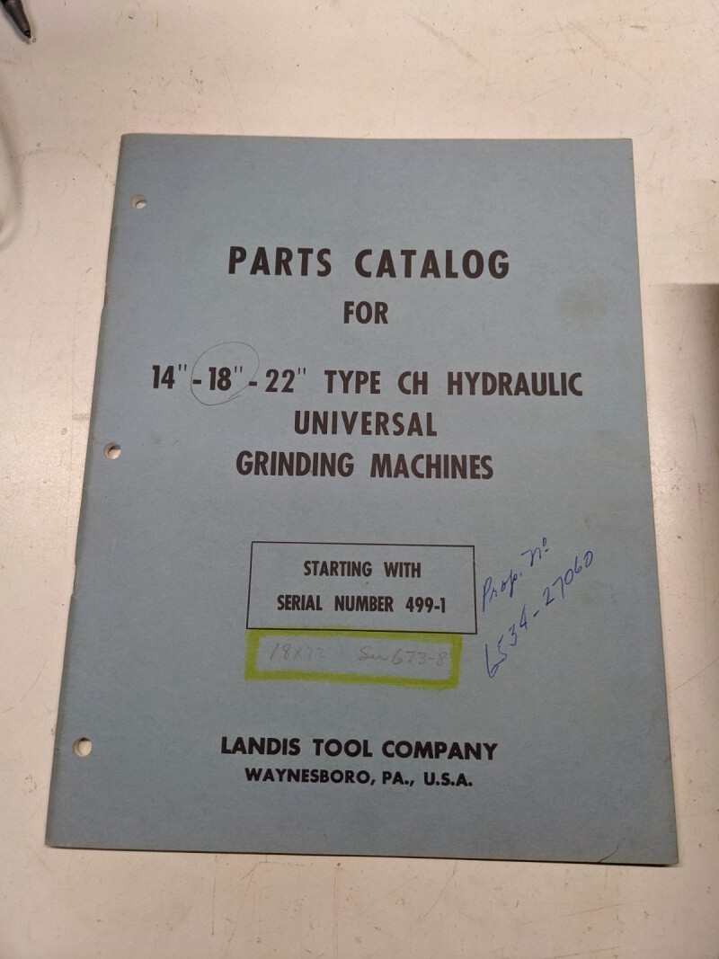 LANDIS TOOL CH 14 18 22 UNIVERSAL GRINDER 195 PART CATALOG LIST BOOK MANUALTYPE
