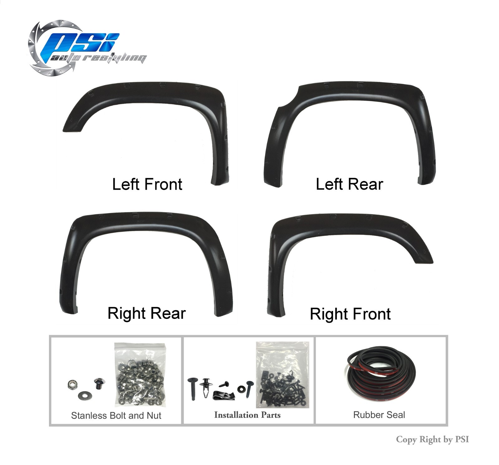 Pocket Rivet Style Fender Flares Fits Toyota Tundra 2014-2021 Paintable Finish