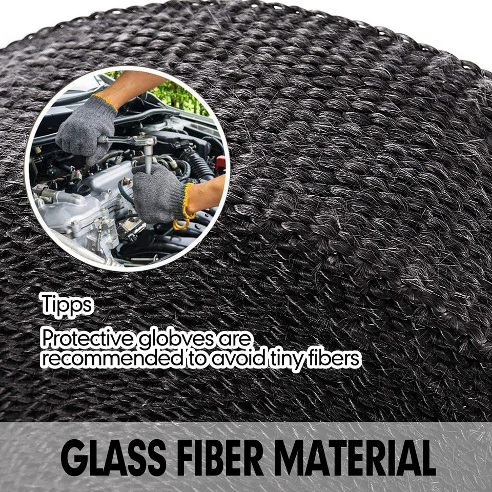 2″x100Ft Black Pipe Header Manifold Exhaust Heat Wrap Tape with Ties Motorcycle