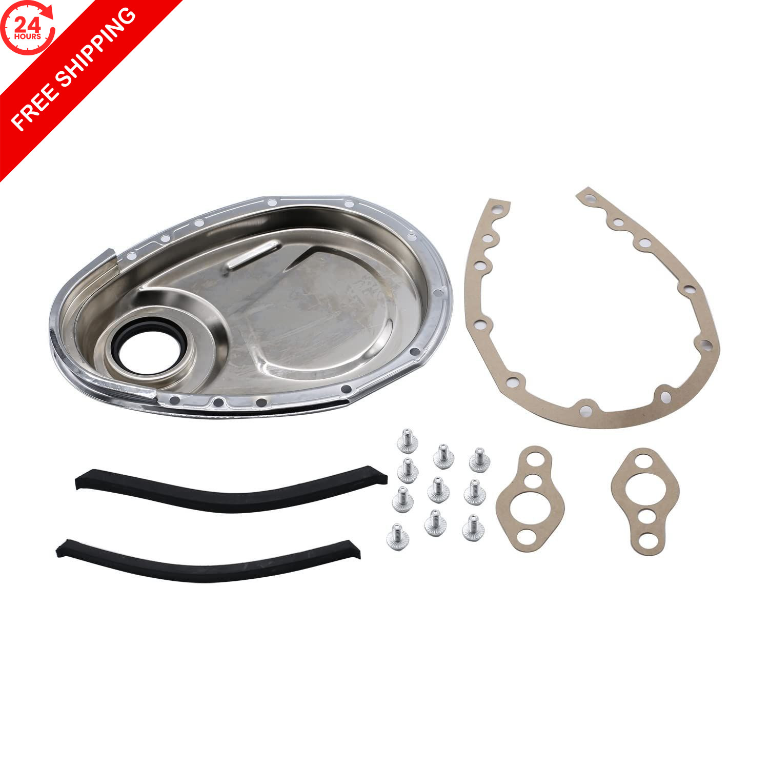1 Set SHLPDFM Timing Chain Cover Kit CNC Aluminum Alloy Chrome SBC Silver