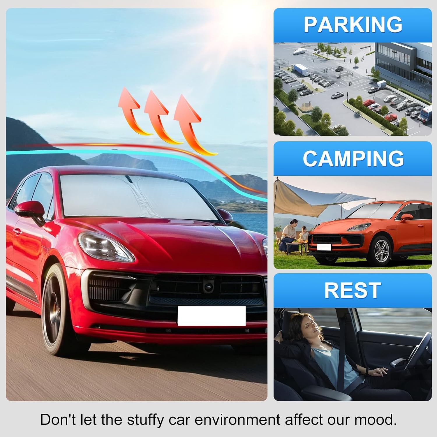 Custom Fit Windshield Sun Shade for Porsche Macan, Blocks UV Rays & Easy Fold (N