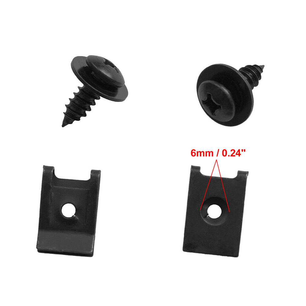 Black Spring Metal U-type Clip with Screw Car Bumper Fender Trim Panel Fastener