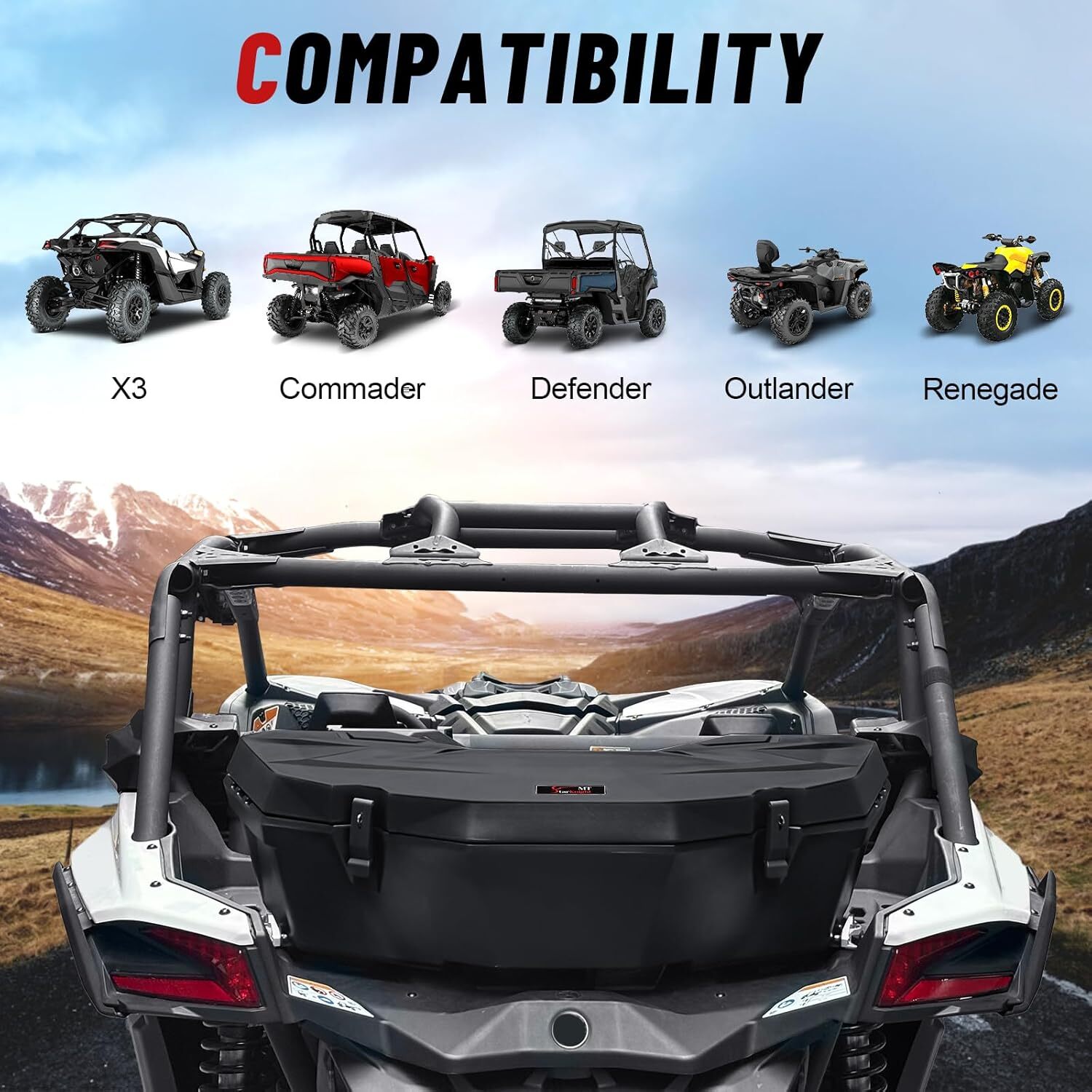 UTV Rear Cargo Storage Box 30L for Can-Am Maverick X3/X3 MAX/Renegade/Commande