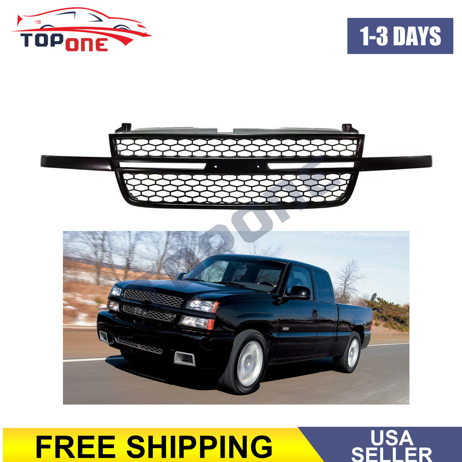 Front Grille Black For 2003-2007 Chevrolet Silverado 1500 SS Includes Classic