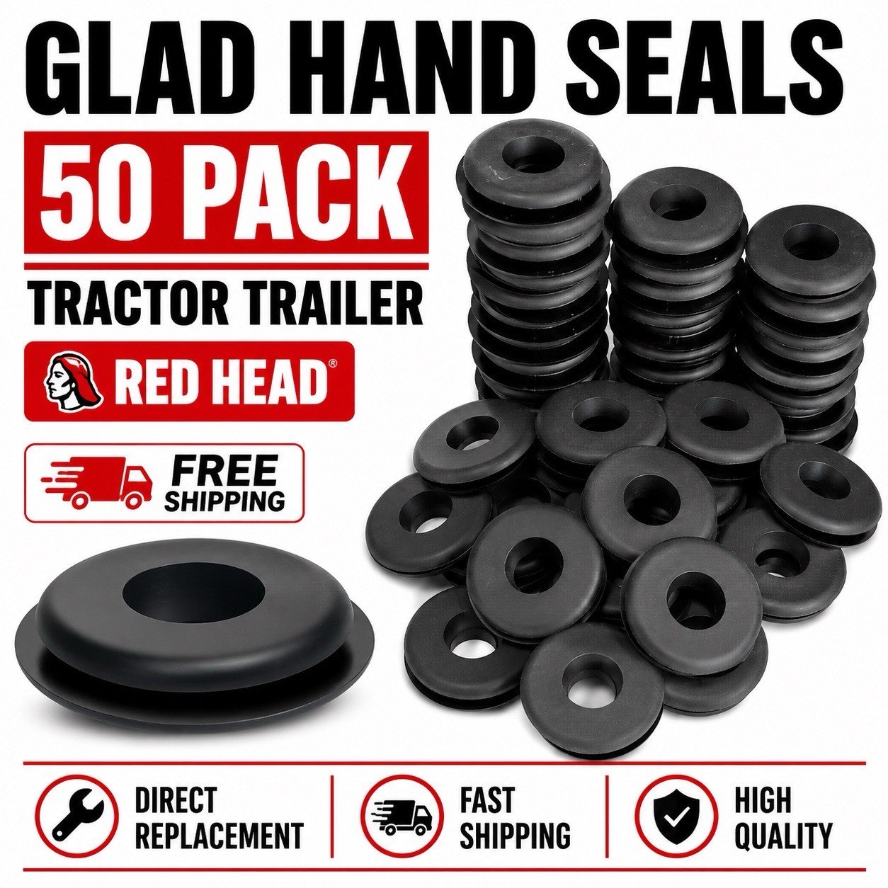 Red Head 50 Pack | Tractor Trailer Glad Hand Seals ** Free Shipping!
