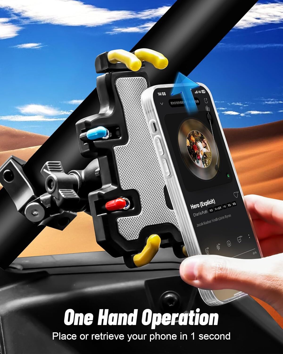 UTV Phone Mount 360° Adjustable Phone Holder 8 Claws Fits 1.75″-2″ Round Tube