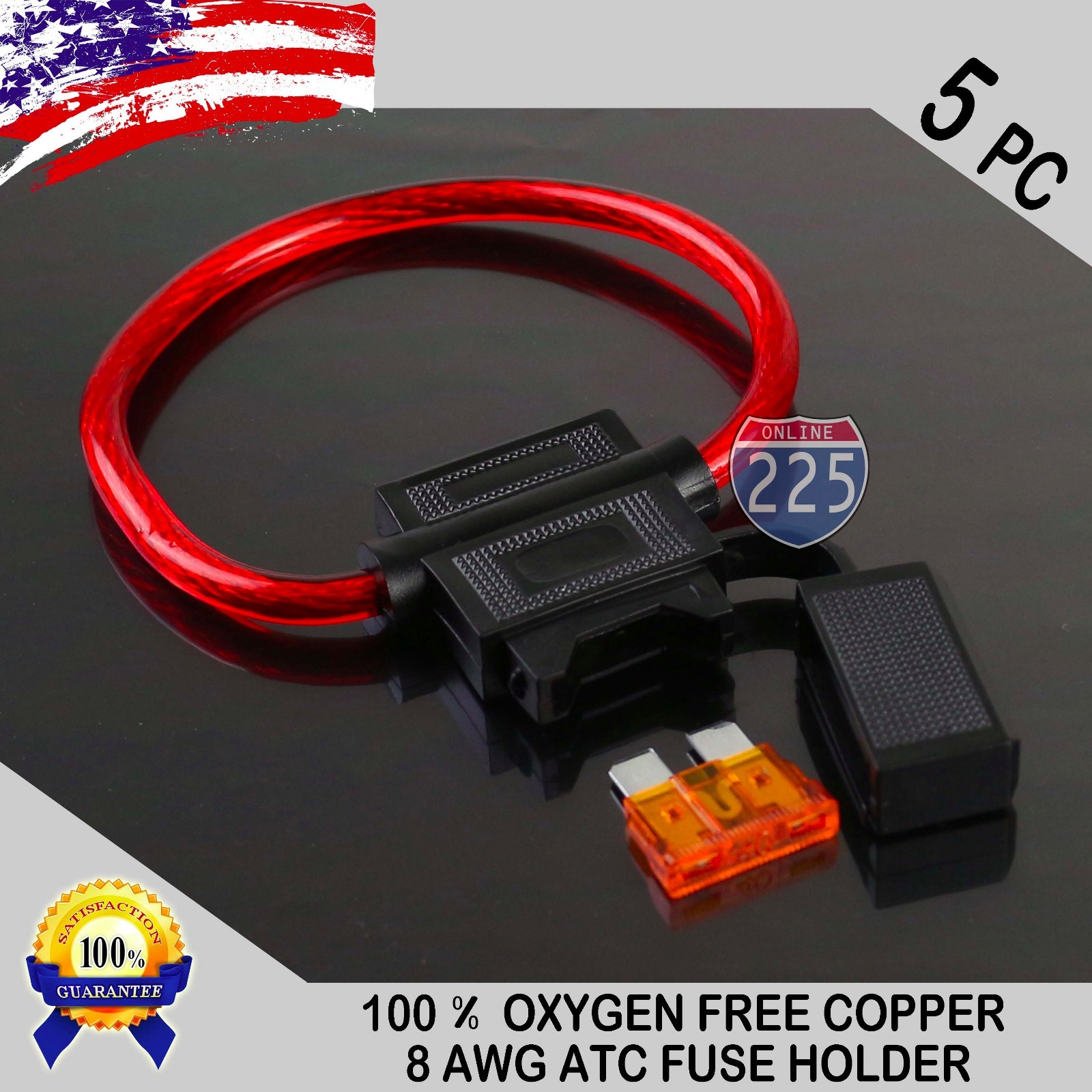 5 Pack 8GA. Gauge ATC In-Line Blade Fuse Holder 100% OFC Copper Wire + 1A – 40A