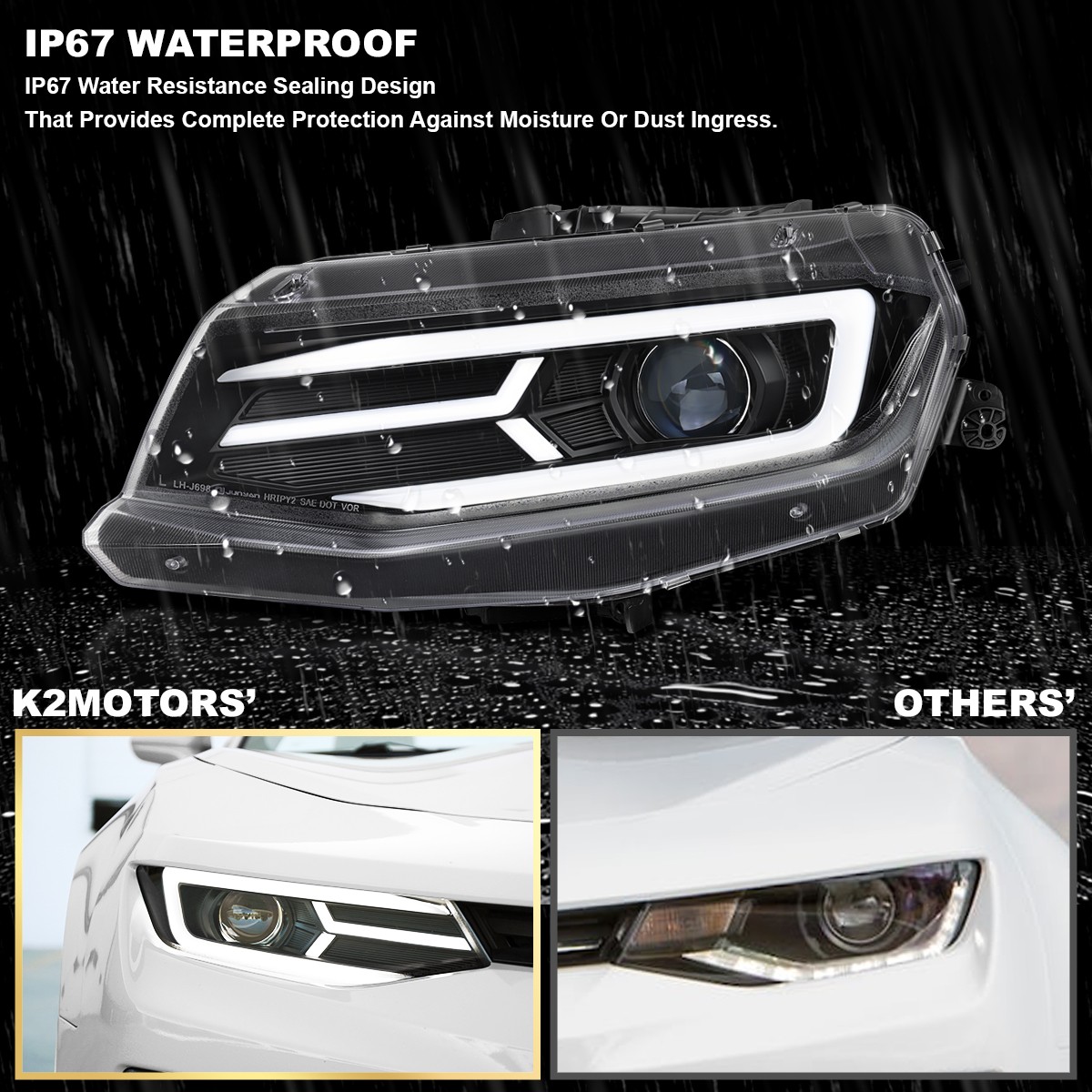 Fits Black 2016-2018 Chevy Camaro LED Sequential Signal Projector Headlights DRL