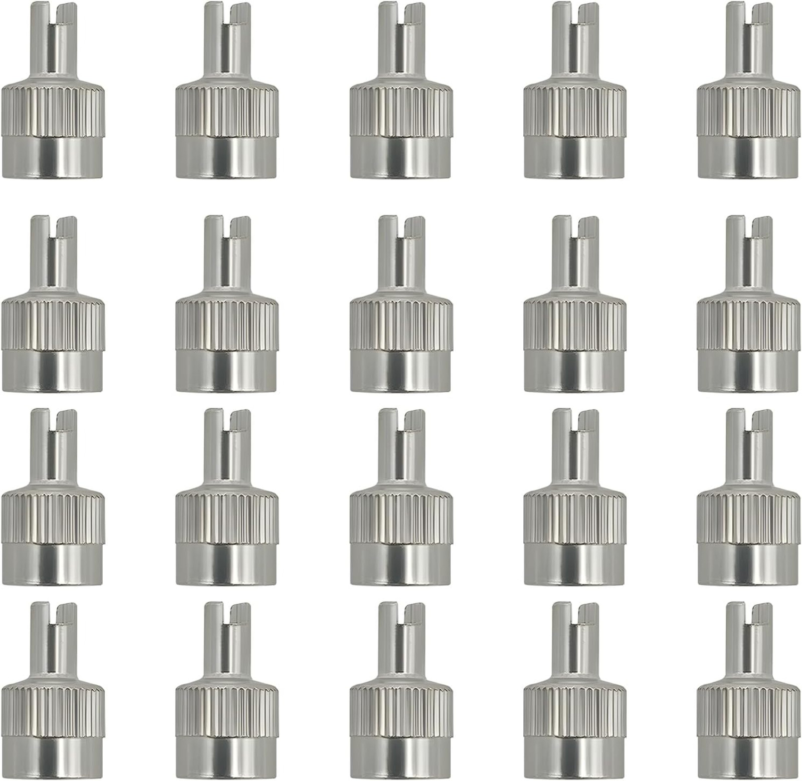 Tire Valve Stem Caps Nickel Plated Metal 20 Pcs Slotted Valve Core Remover