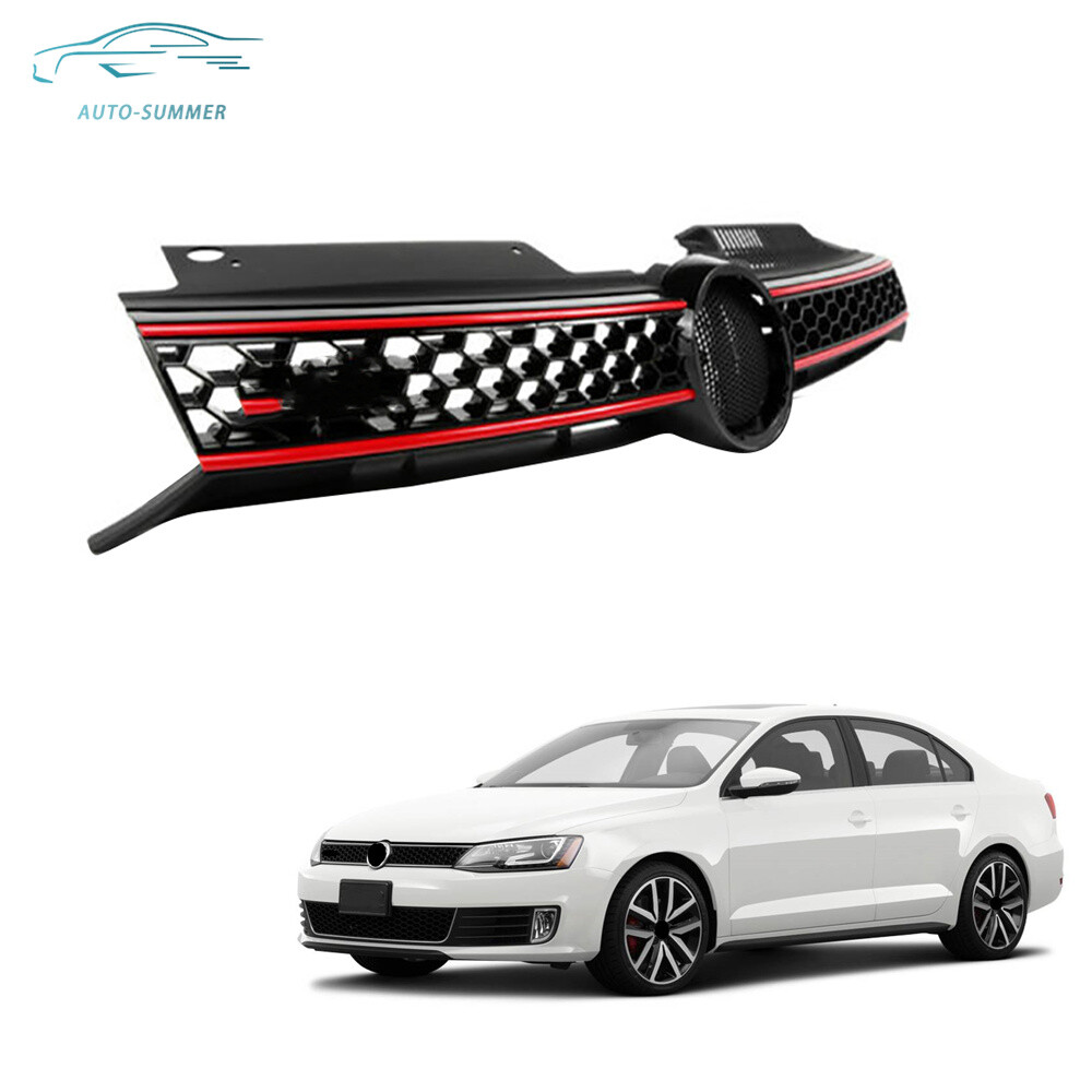 Gloss Black&Red Front Upper Grille Grill For 2010-2013 2014 Volkswagen Golf/GTI