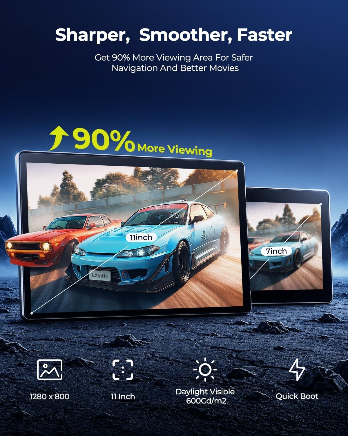 11inch Wireless Apple CarPlay Screen Portable Car Stereo Android Auto w/ Youtube
