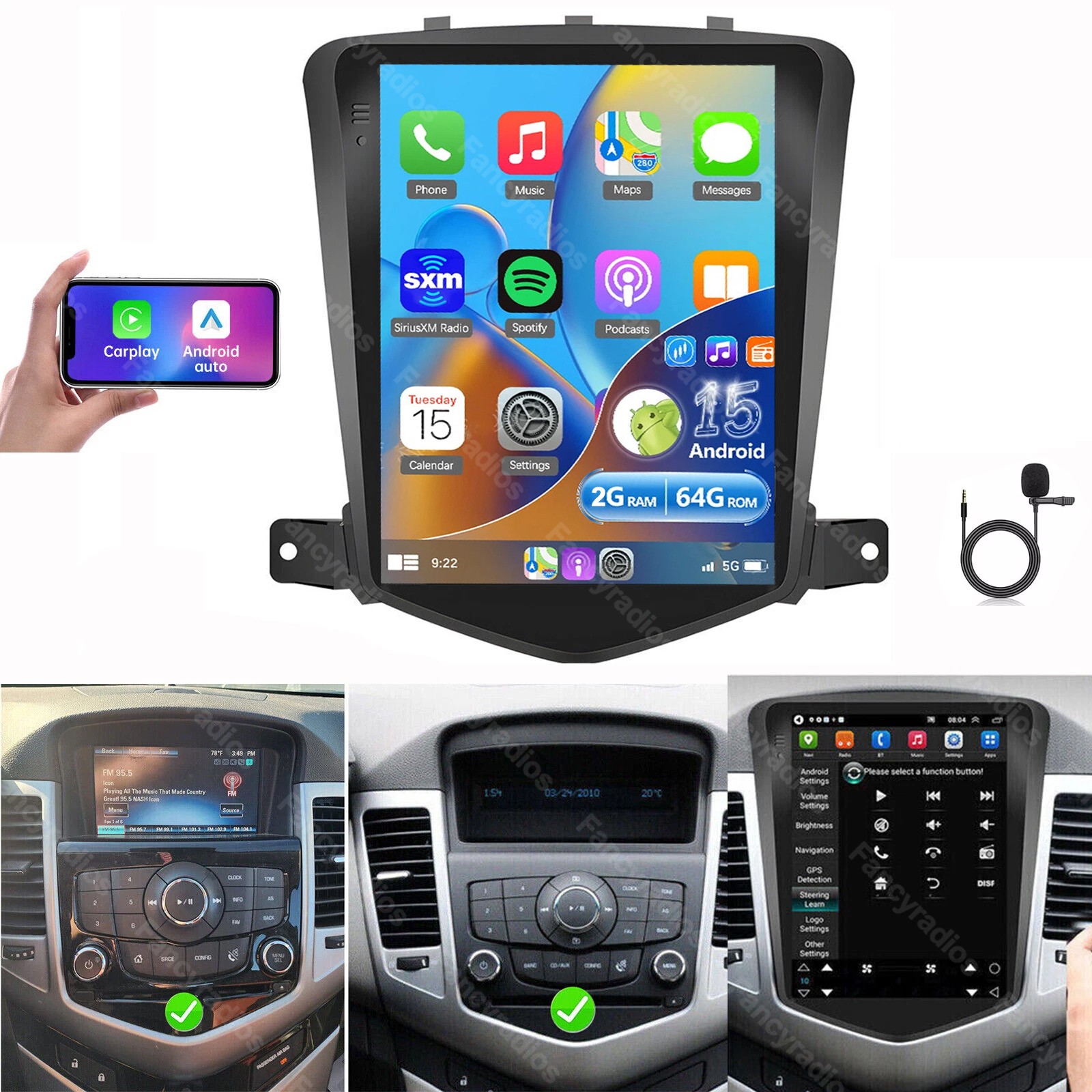 Apple Carplay For Chevy Cruze 2011-2015 Android 15 Car GPS Stereo Radio WIFI FM