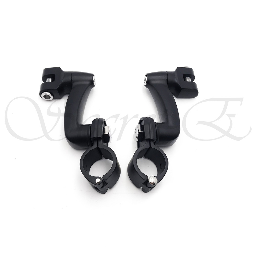 Black 360 Adjustable Highway FootPeg Mounting Kit For 1.5″ Harley Engine Guard