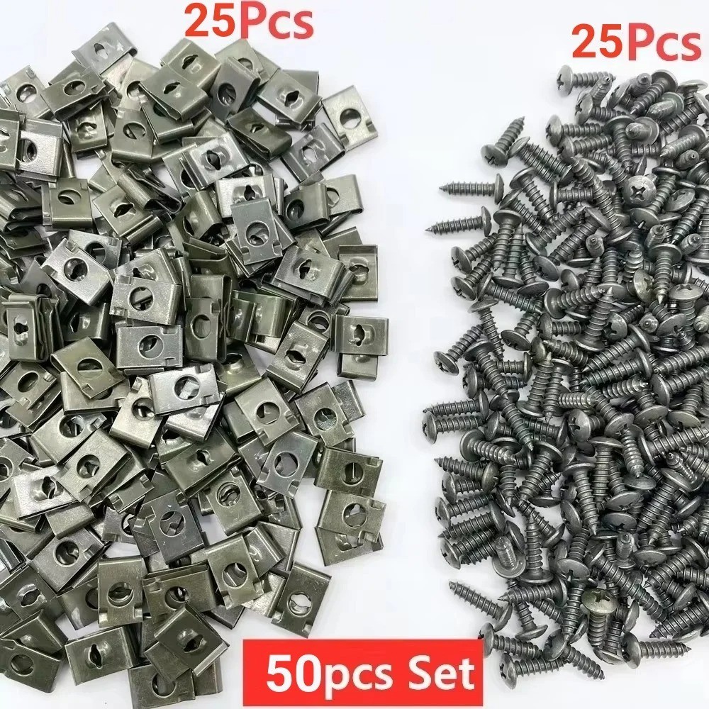 Car U-Type Metal Clip with Screws Auto Body Panel Trim Fastener Kit 20-100Pcs US