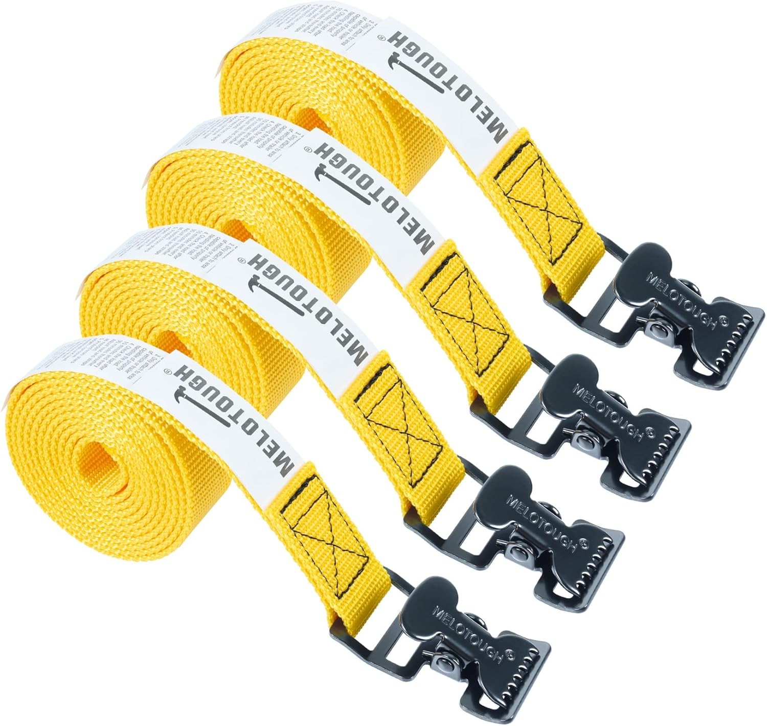 MELOTOUGH 4Pk 1″ x 6ft Lashing Strap with Alligator Thumb Buckle 6 ft, Yellow