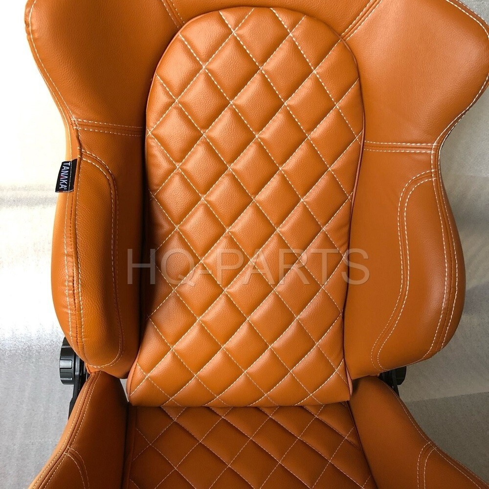 2 X TANAKA TAN PVC LEATHER RACING SEATS RECLINABLE + DIAMOND STITCH FOR BMW