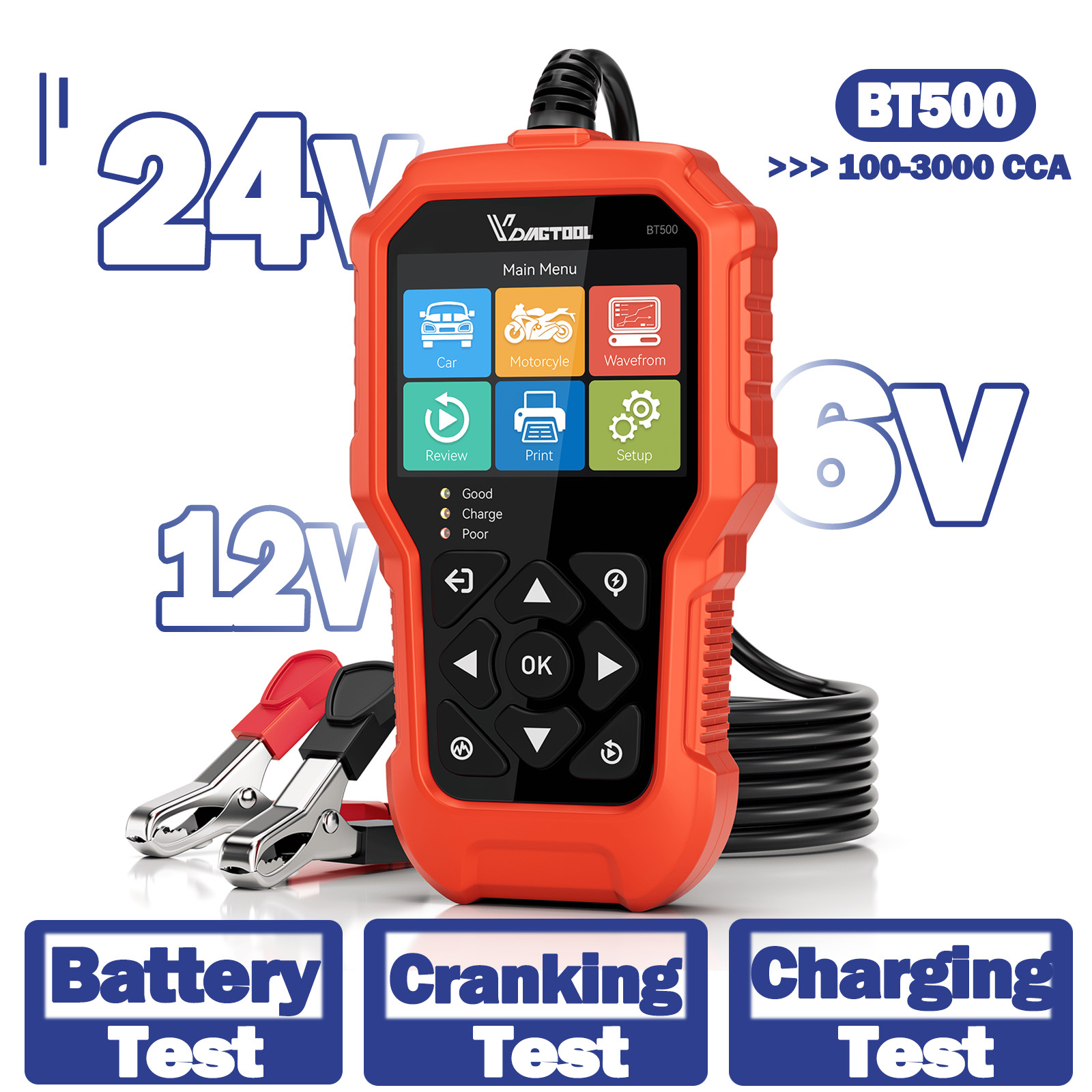 Digital Battery Analyzer BT500 6V 12V Car Battery Load Tester 100~2000CCA