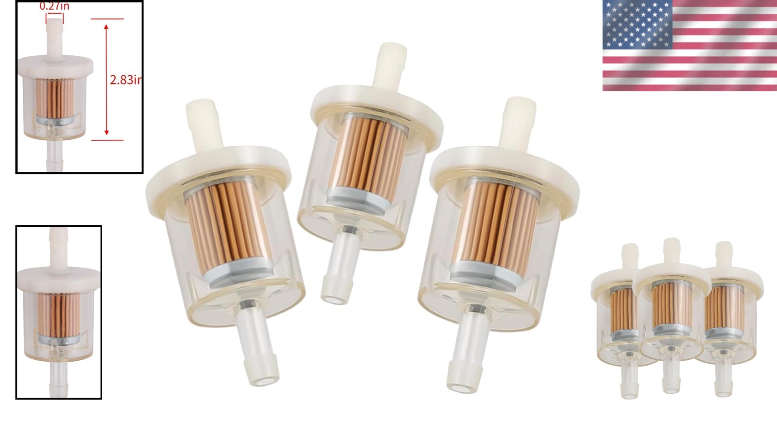 Replacement 1/4″ Fuel Filter for Lawn Mowers & Tractors – 3 Filters Included